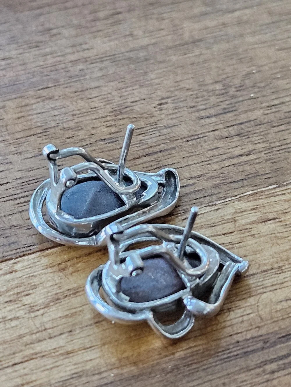 Designer Australian Black Opal Teardrop Sterling Silver Omega Back Earrings 1